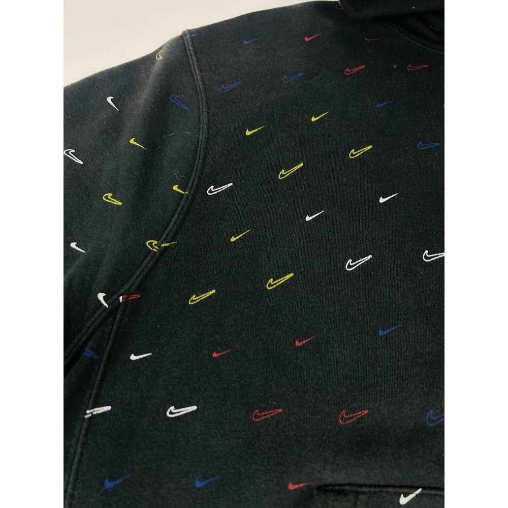 Nike Sportswear Club Fleece Allover Printed Swoosh Hoodie Mens Medium Black - Picture 5 of 16